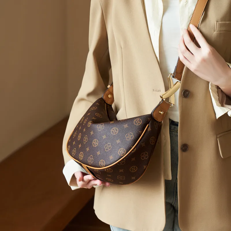AOKANG PVC Shoulder Bag, Dumpling Bag, Crescent Bag, Crossbody Bag, Shoulder Bag Medium Size Women's Coffee-3