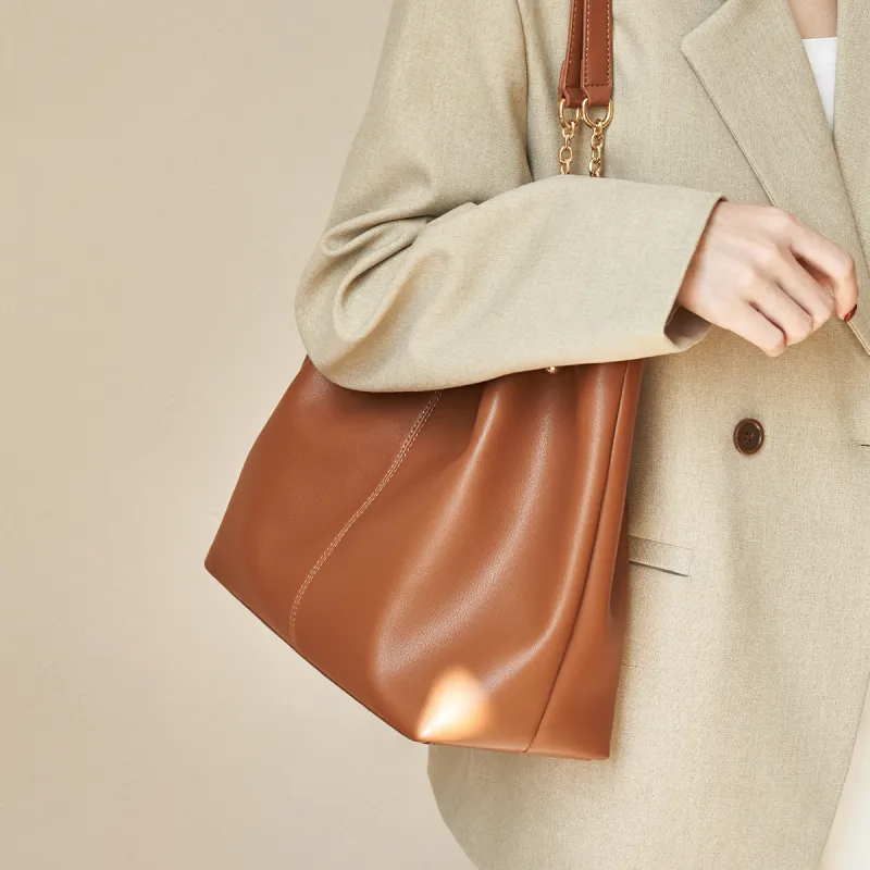 AOKANG Soft Cowhide School Bag Tote Bag Shopping Bag Shoulder Bag Large Size Women's Ecru/Hepburn Black/Apricot Brown-11