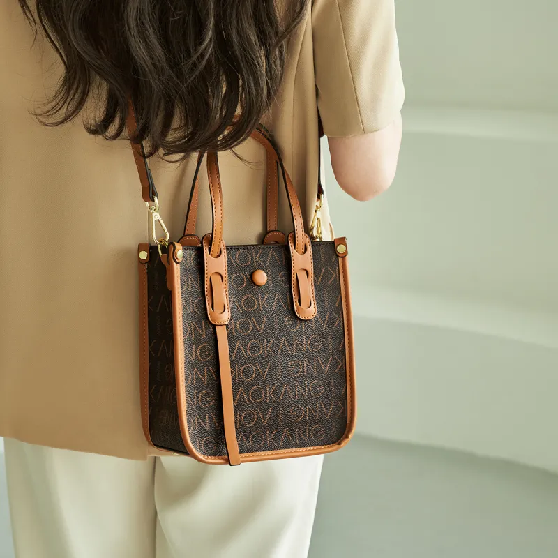 AOKANG PVC Tote Small Square Bag, Crossbody Handbag Mini Women's Coffee-3