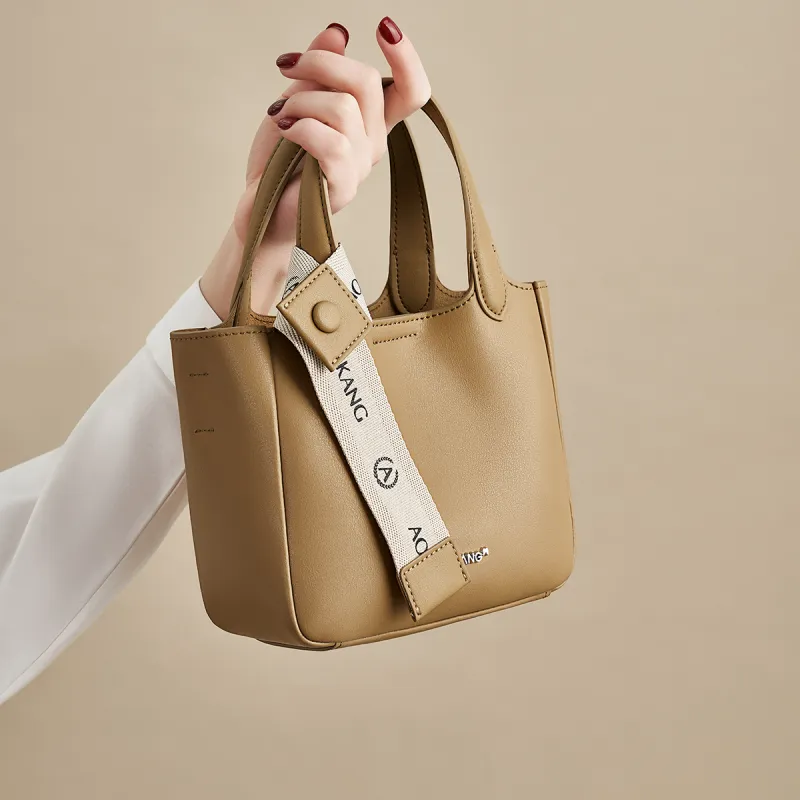 AOKANG Cow Split Leather Bucket Bag, Crossbody Bag, Handbag Regular Women's Cocoa Brown/Hepburn Black/Cream Apricot-7