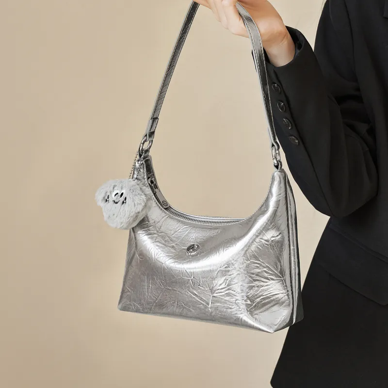 AOKANG Cow Leather Shoulder Bag Women's Starlight Silver/Classic Black-1