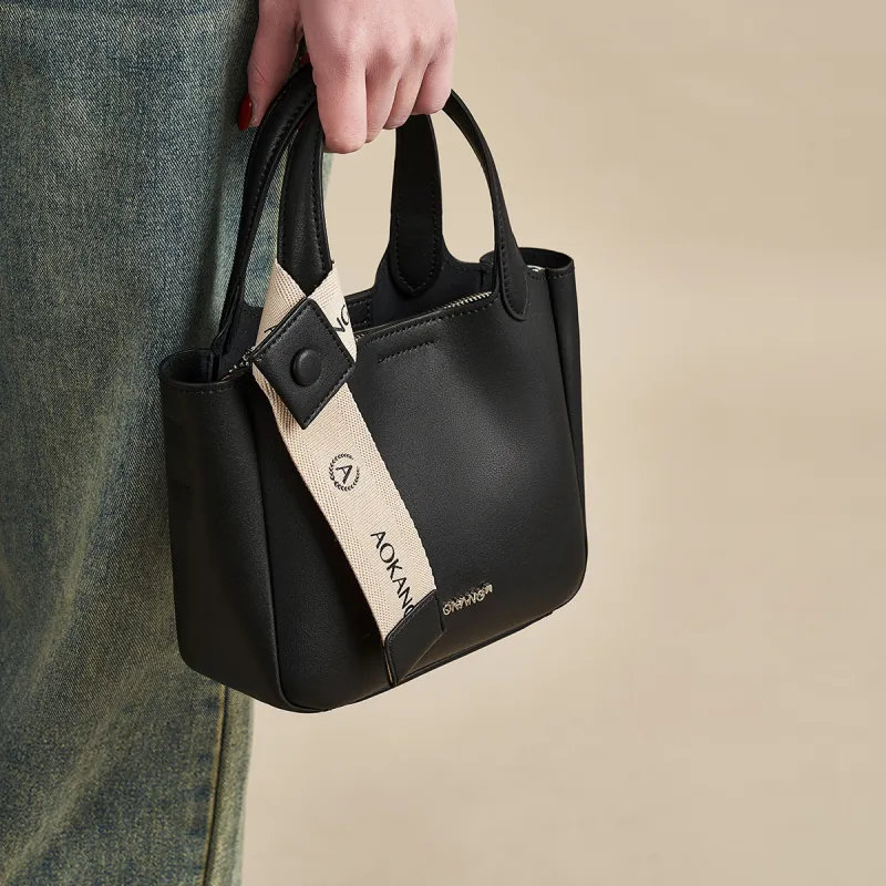 AOKANG Cow Split Leather Bucket Bag, Crossbody Bag, Handbag Regular Women's Cocoa Brown/Hepburn Black/Cream Apricot-13
