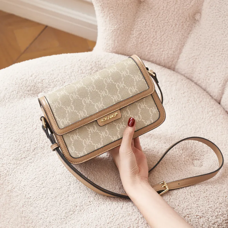AOKANG PVC Small Square Bag Commute Tofu Bag Shoulder Bag, Crossbody Bag Regular Women's Coffee Brown/Cream Apricot-3