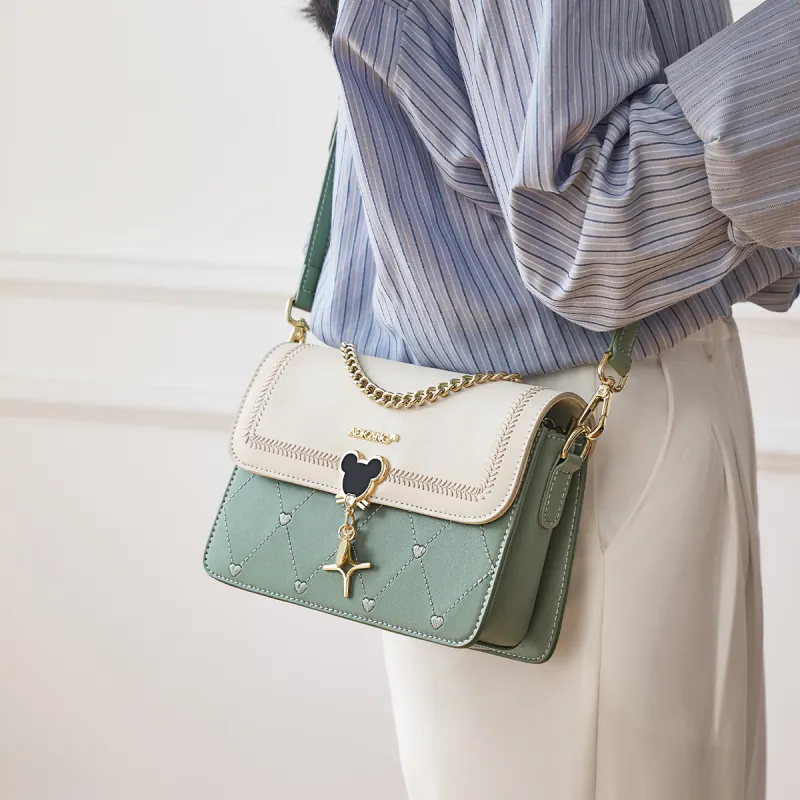 AOKANG Cow Leather Small Square Bag, Underarm Crossbody Bag Small Size Women's Ecru & Blue/Ecru & Green/Ecru & Brown-17