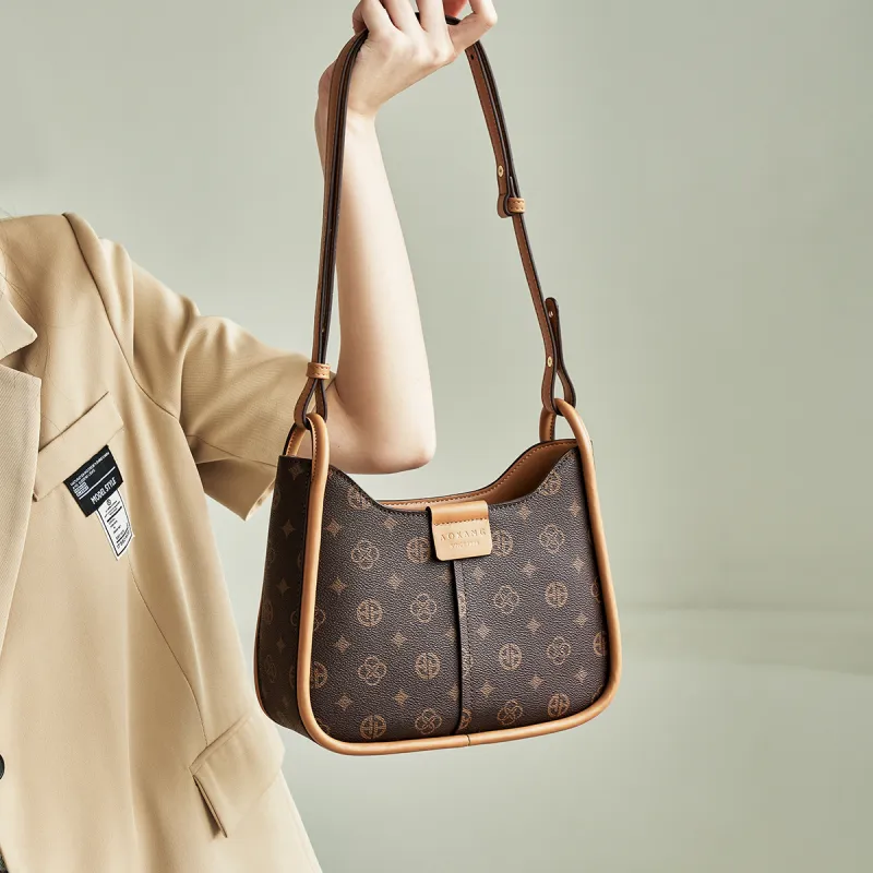 AOKANG PVC Saddle Bag, Shoulder Bag, Monogram Bag Regular Women's Coffee/Ecru-1
