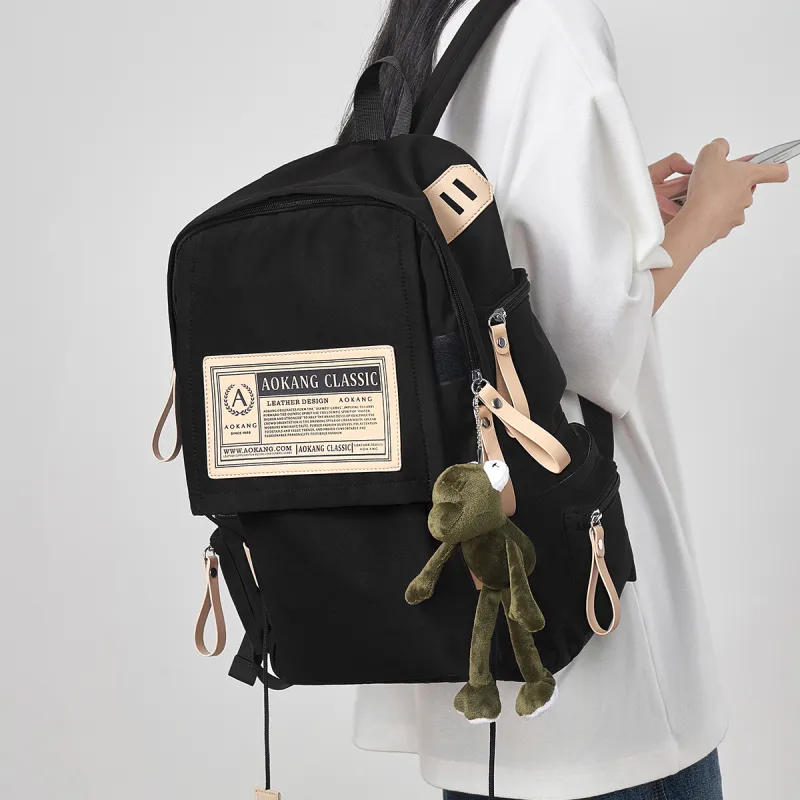 AOKANG Fabric Backpack Canvas Bag For Outdoor Use Large Size Unisex Burgundy/Classic Black-6