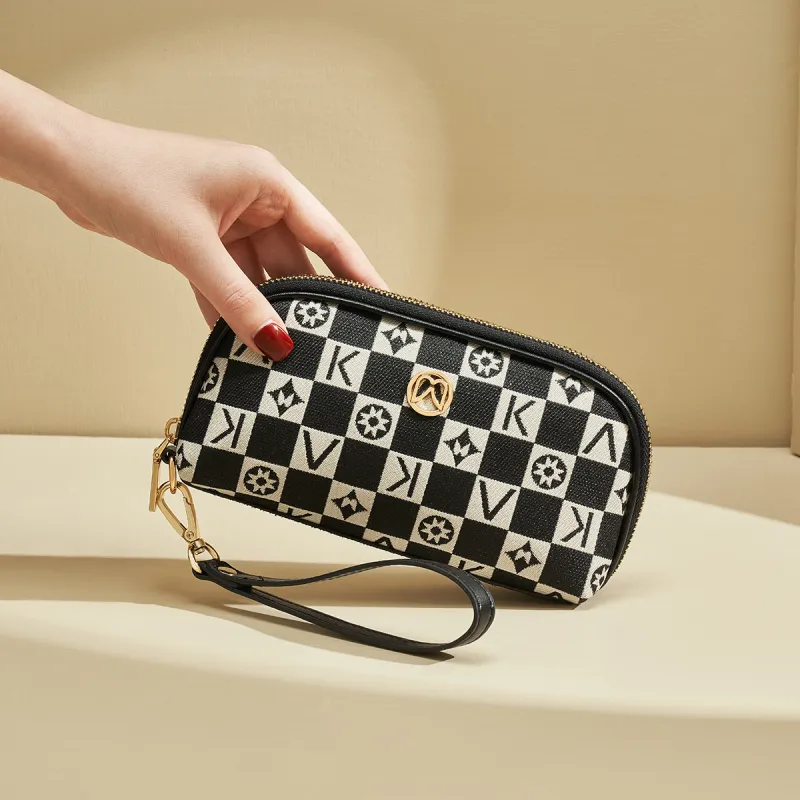 AOKANG Fabric Cell Phone Pouch, Makeup Bag, Handheld Tote, Clutch Women's Ebony/Classic Black/Elegant White-3