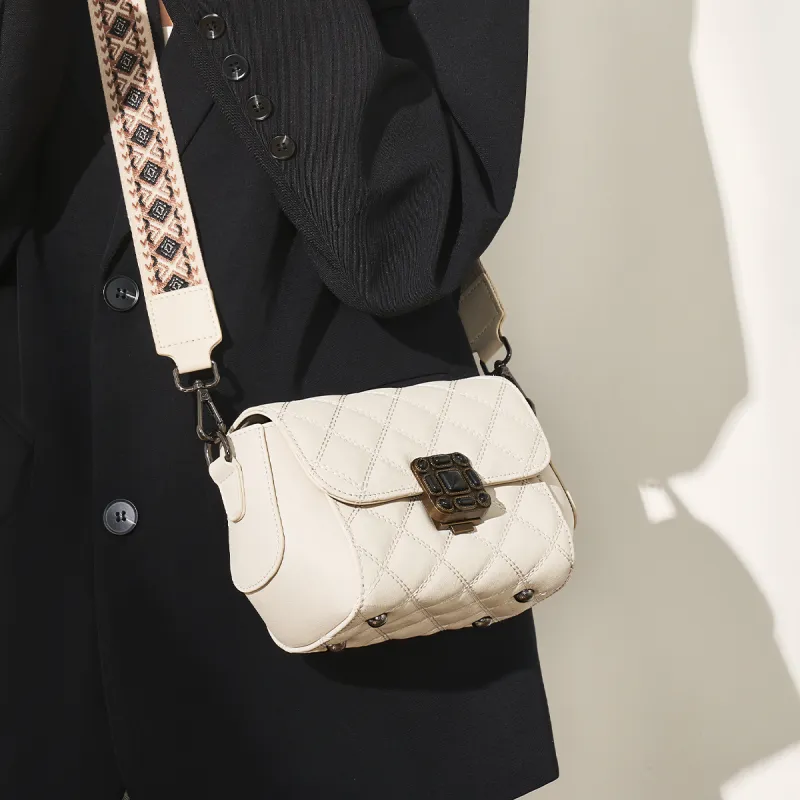 AOKANG Cow Leather Shoulder Bag, Crossbody Bag Regular Women's Elegant White/Classic Black-3