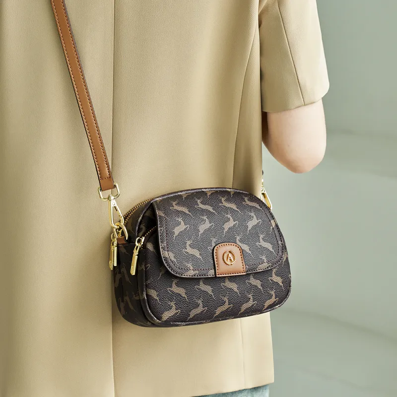 AOKANG PVC Small Round Bag, Crossbody Bag, Shoulder Bag, Shoulder Bag Regular Women's Cocoa Coffee/Nut Apricot-2