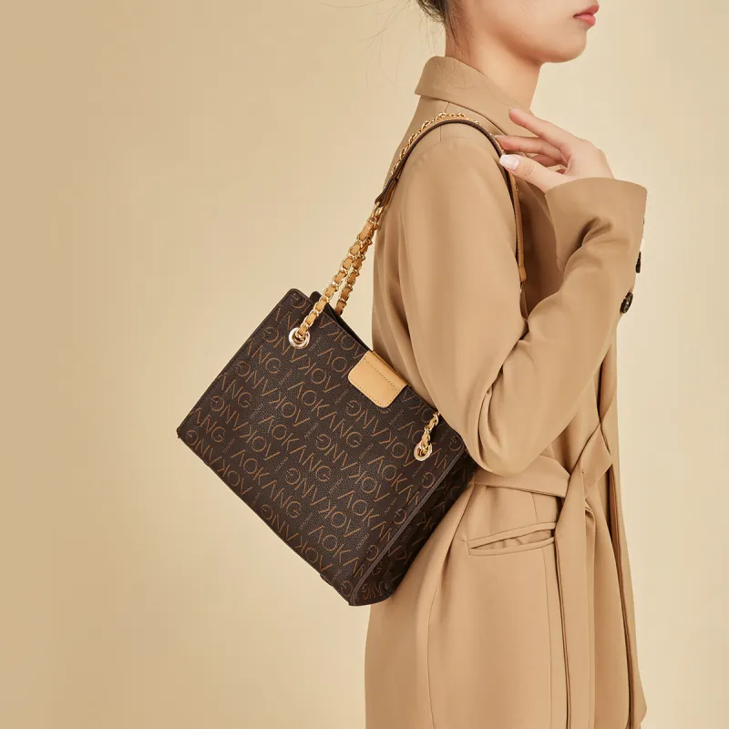 AOKANG PVC Tote Underarm Shoulder Bag, Crossbody Bag For Mom Women's Khaki Coffee/Coffee/Caramel Coffee/Ecru-15