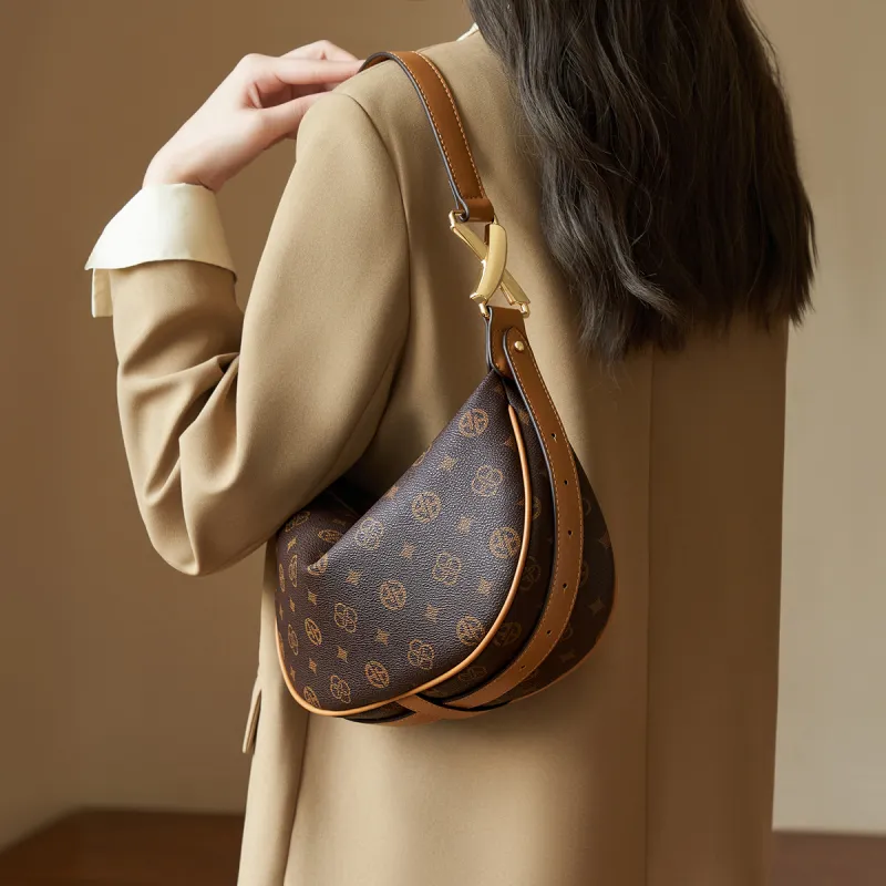 AOKANG PVC Shoulder Bag, Dumpling Bag, Crescent Bag, Crossbody Bag, Shoulder Bag Medium Size Women's Coffee-2