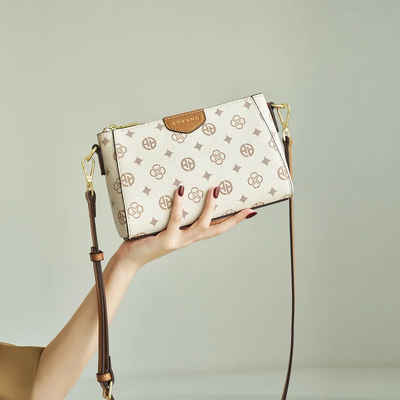 AOKANG PVC Small Square Bag Shoulder Bag, Crossbody Bag Small Size Women's Coffee/Ecru-6