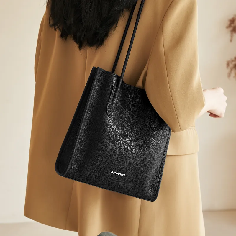 AOKANG Cow Leather Handbag, Shoulder Bag Women's Cookie/Milk Tea/Classic Black-11