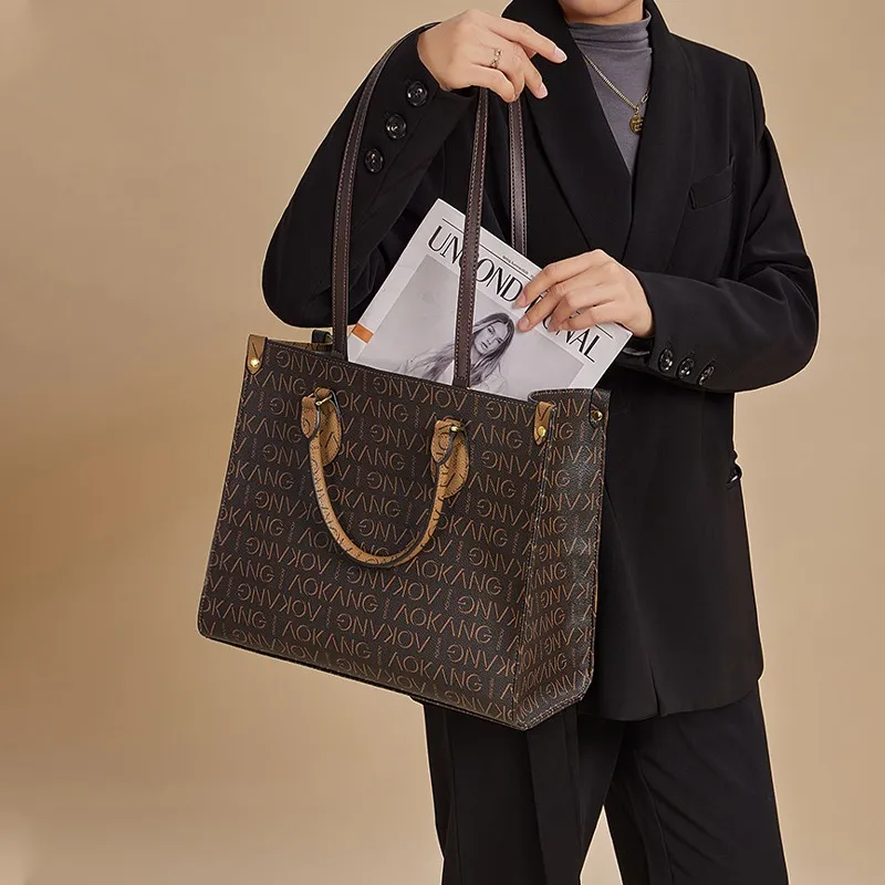 AOKANG PVC Tote Shoulder Bag Handbag Tote Pack Large Size Women's Coffee & Earth Yellow-1