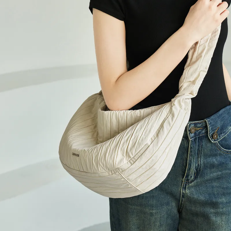 AOKANG Fabric Crossbody Bag, Shoulder Bag, Hobo Bag, Commuter Bag Large Size Women's Classic Black/Ecru-7