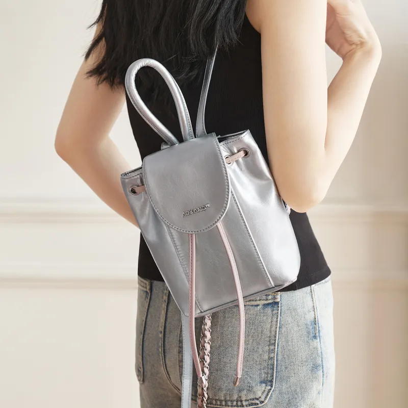 AOKANG Synthetic Leather Backpack Mini Women's Silver-4