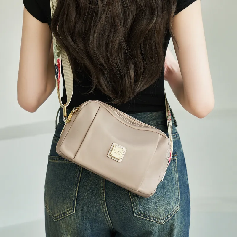 AOKANG Fabric One Shoulder Small Square Bag Small Size Women's Khaki/Dark Pink/Classic Black-3