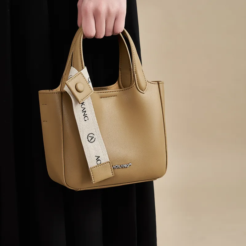 AOKANG Cow Split Leather Bucket Bag, Crossbody Bag, Handbag Regular Women's Cocoa Brown/Hepburn Black/Cream Apricot-9