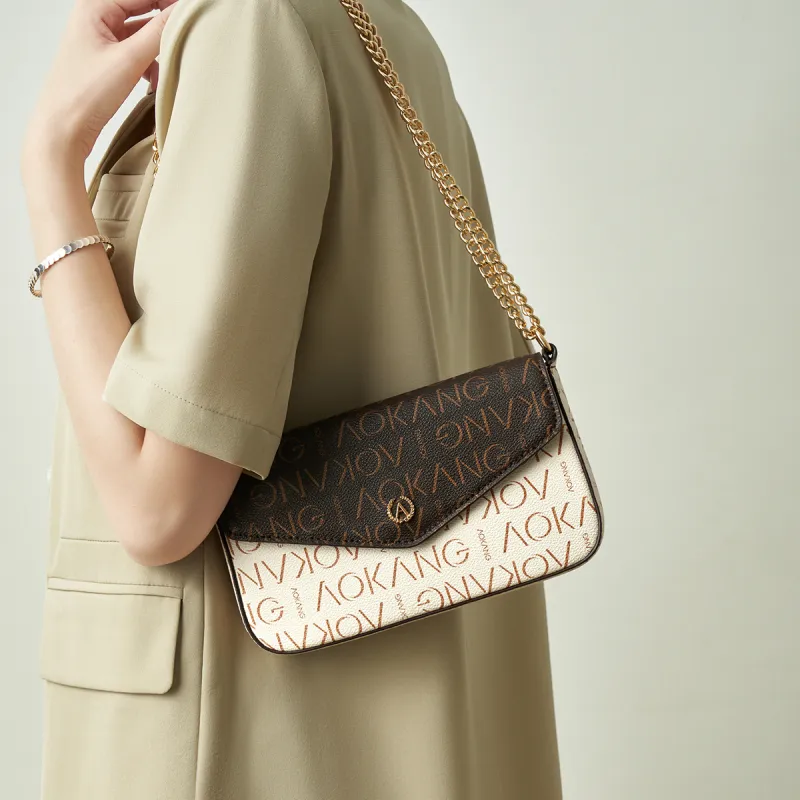 AOKANG PVC Crossbody Bag Shoulder Bag Women's Cocoa Coffee & Tangerine Yellow/Cocoa Coffee & Coconut Milk White-5