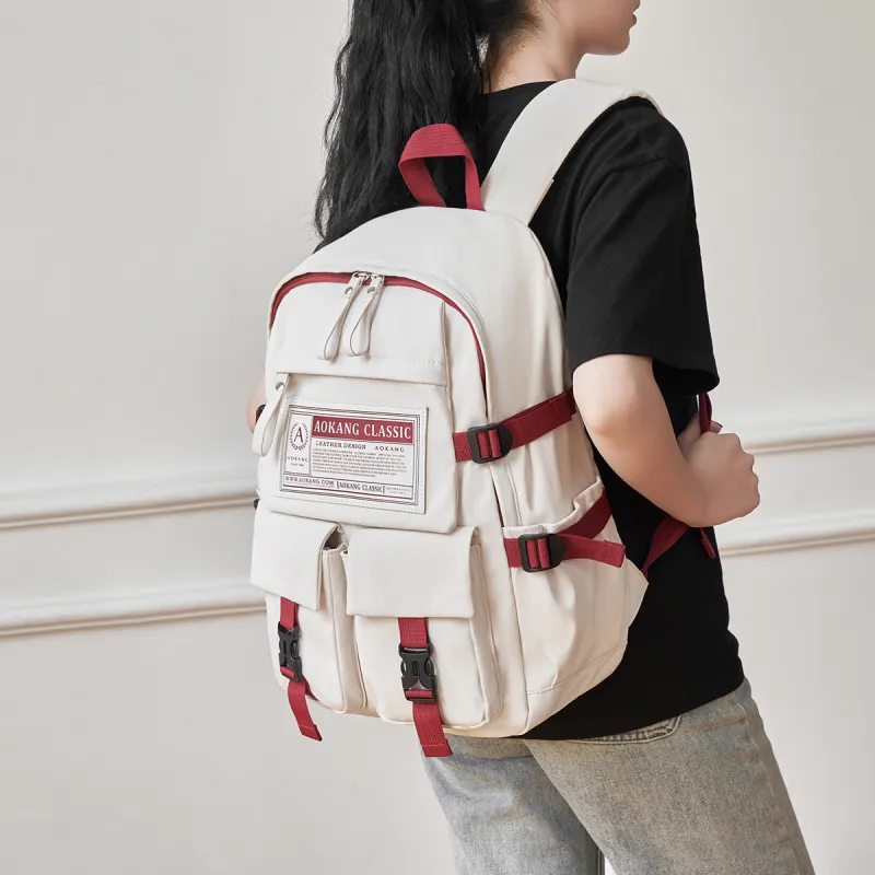 AOKANG Fabric Backpack Laptop Bag Backpack Business Travel Bag Large Size Unisex White/Black-5