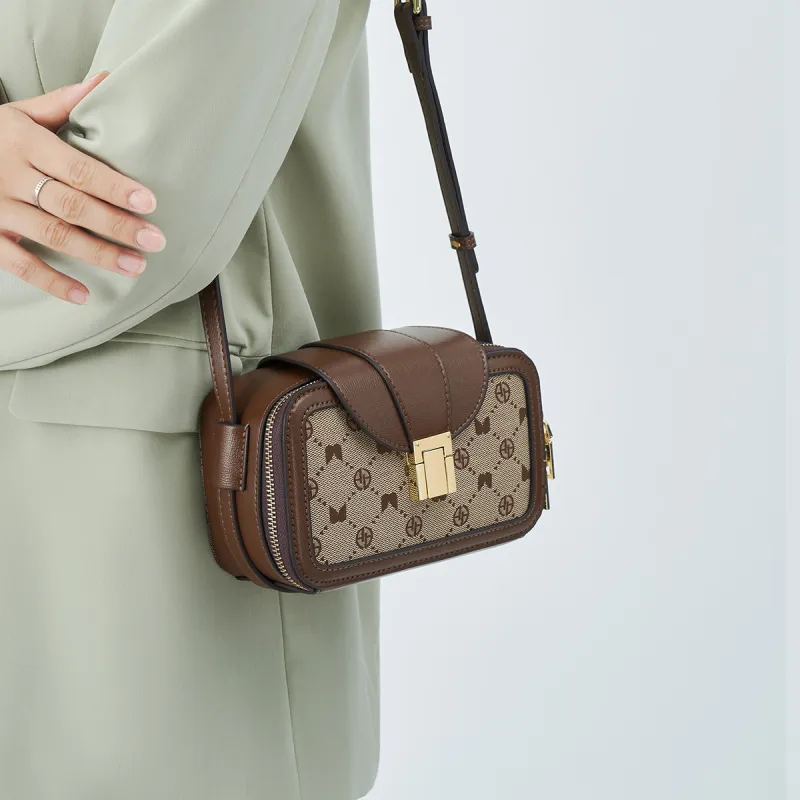 AOKANG Textile, Synthetic Leather Small Square Bag, Camera Bag, Shoulder Bag Medium Size Women's Ebony-4