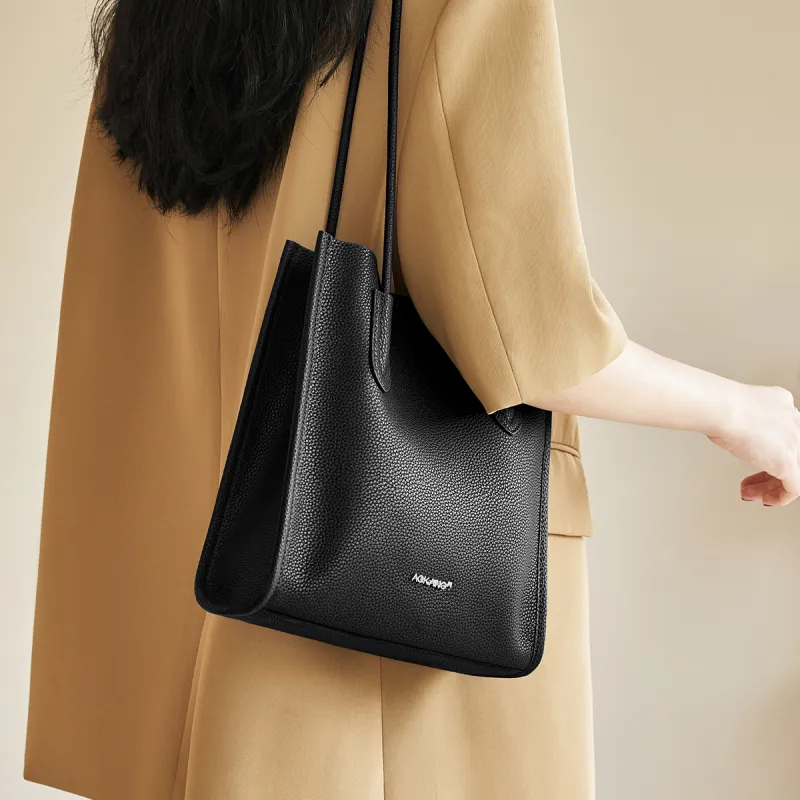 AOKANG Cow Leather Handbag, Shoulder Bag Women's Cookie/Milk Tea/Classic Black-13