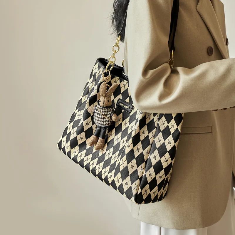 AOKANG PVC Tote Bag, Shopping Bag, Commute Bag, Schooling Bag, Shoulder Bag Large Size Women's Black/Cream Apricot-6