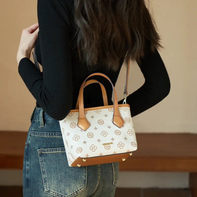 AOKANG PVC Handbag, Shoulder Bag, Bucket Bag, Crossbody Bag, Shoulder Bag Regular Women's Coffee/Ecru-8