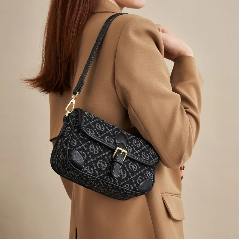 AOKANG Fabric Crossbody Bag, Shoulder Bag Medium Size Women's Hepburn Black-1