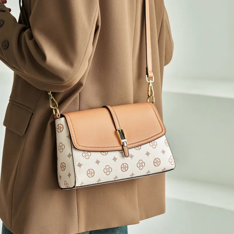 AOKANG PVC Mom Bag Shoulder Bag Small Square Bag Shoulder Bag Women's Coffee/Ecru-11