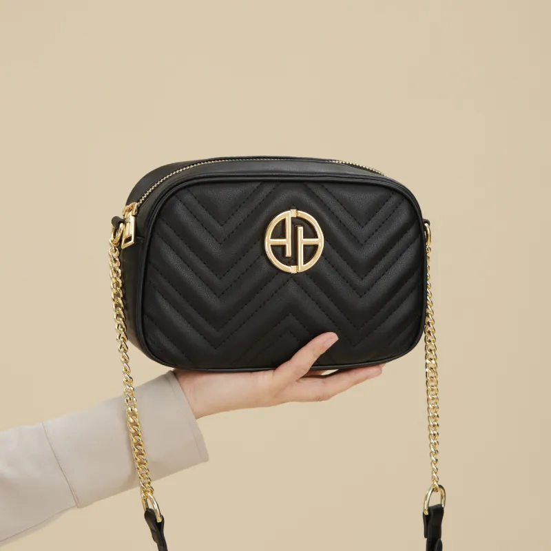 AOKANG Cow Leather Shoulder Bag With Diamond Pattern Chain, Crossbody Bag Regular Women's Classic Black/Milkshake White-29