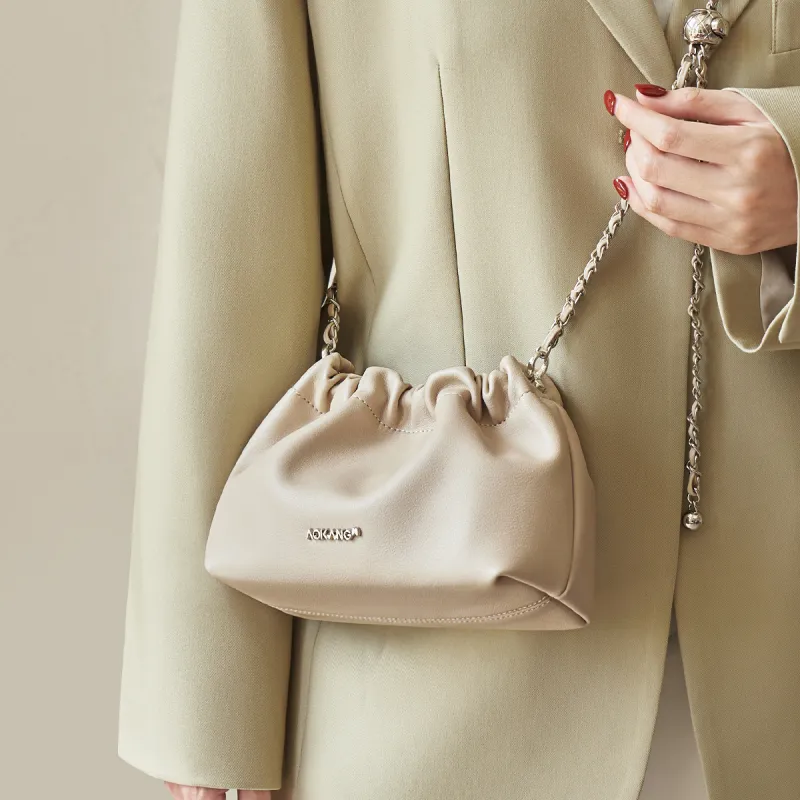 AOKANG Cow Leather Crossbody Shoulder Bag Small Size Women's Cream Apricot/Cookie/Classic Black-2