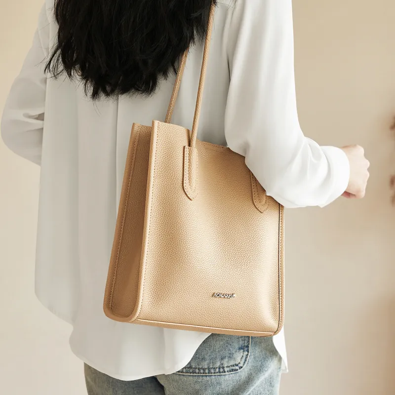 AOKANG Cow Leather Handbag, Shoulder Bag Women's Cookie/Milk Tea/Classic Black-8