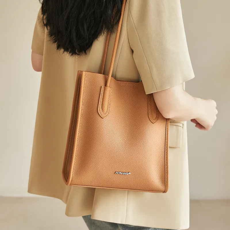 AOKANG Cow Leather Handbag, Shoulder Bag Women's Cookie/Milk Tea/Classic Black-1