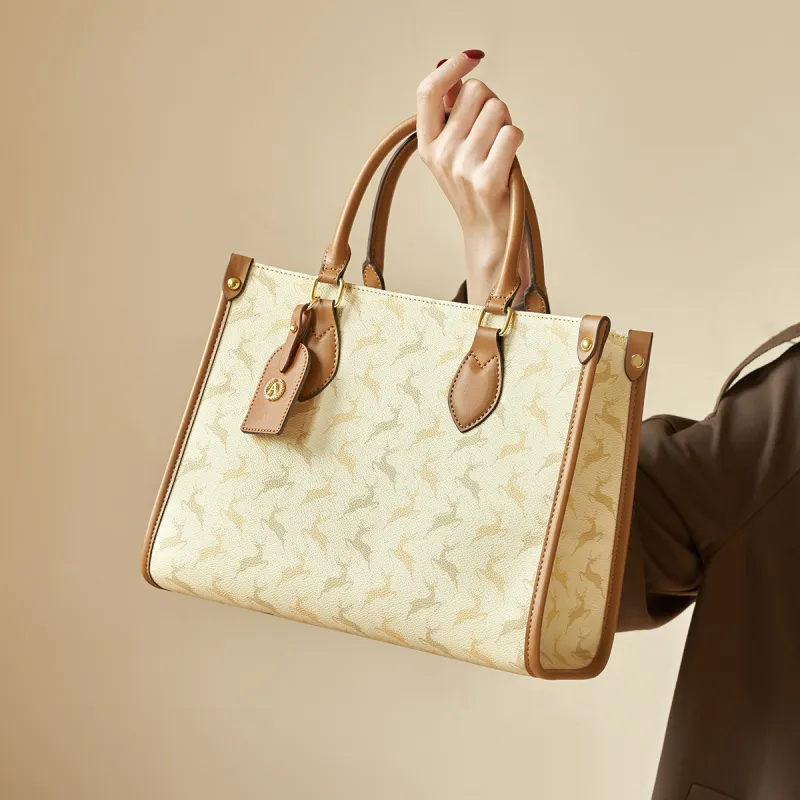 AOKANG PVC Tote Bag, Shopping Bag, Shoulder Bag, Handbag Large Size Women's Cocoa Coffee/Nut Apricot-7