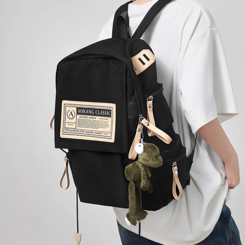 AOKANG Fabric Backpack Canvas Bag For Outdoor Use Large Size Unisex Burgundy/Classic Black-7