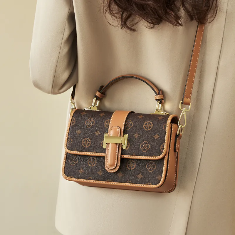 AOKANG PVC Small Square Bag, Monogram Bag, Shoulder Bag, Crossbody Bag, Handbag Regular Women's Coffee/Ecru-1