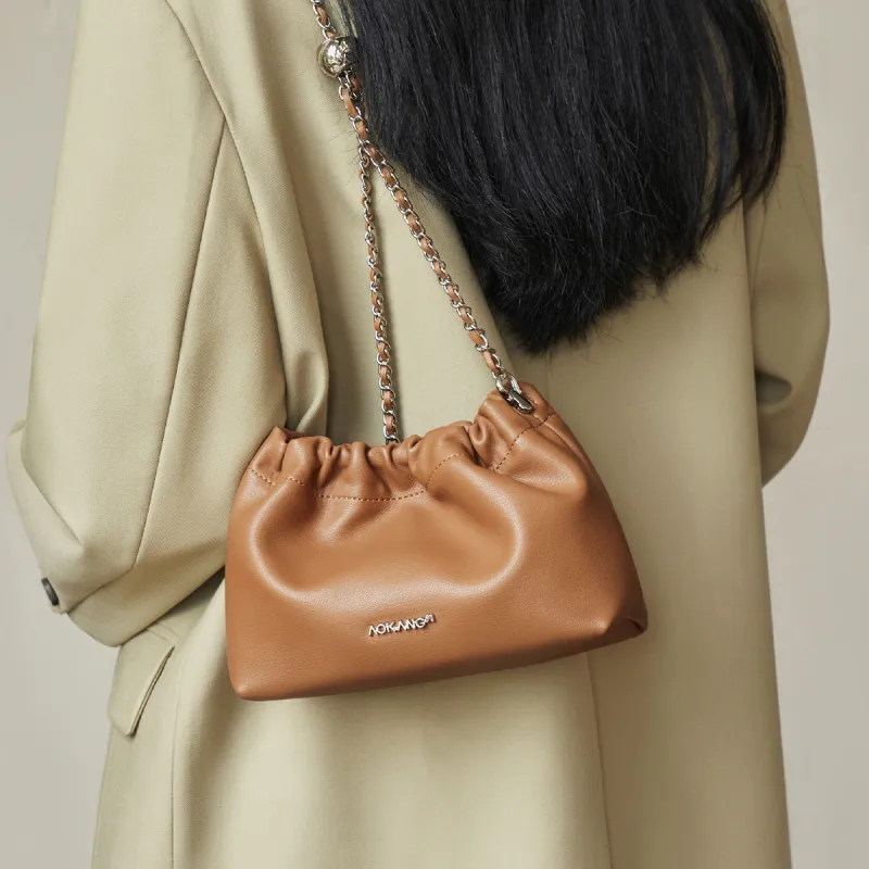 AOKANG Cow Leather Crossbody Shoulder Bag Small Size Women's Cream Apricot/Cookie/Classic Black-8