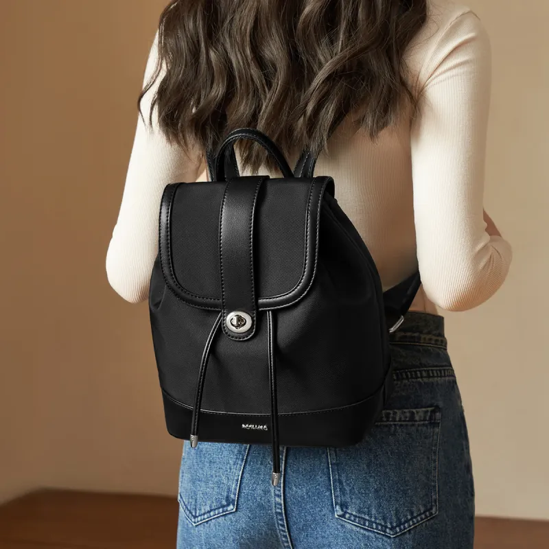 AOKANG Fabric, Synthetic Leather Backpack Commuter Bag Handbag Regular Women's Khaki/Classic Black-6