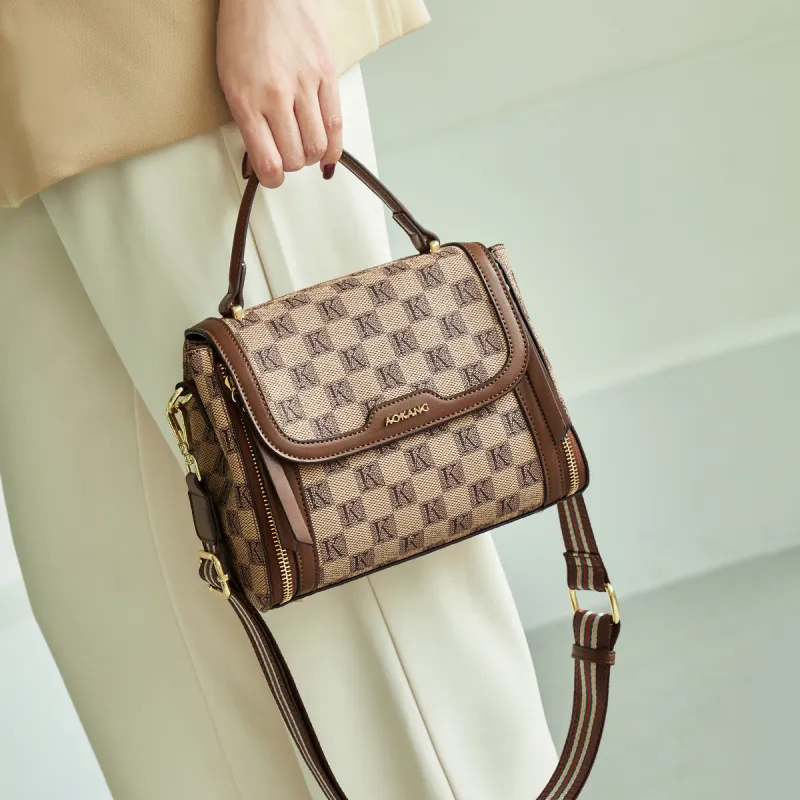 AOKANG PVC Crossbody Handbag Small Size Women's Khaki/Coffee-2