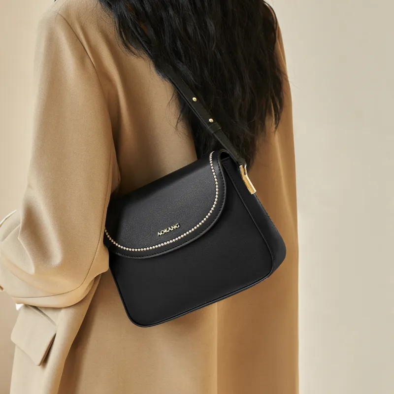 AOKANG Cow Leather Small Square Bag Shoulder Bag Small Size Women's Caramel Coffee/Cream Apricot/Classic Black-9