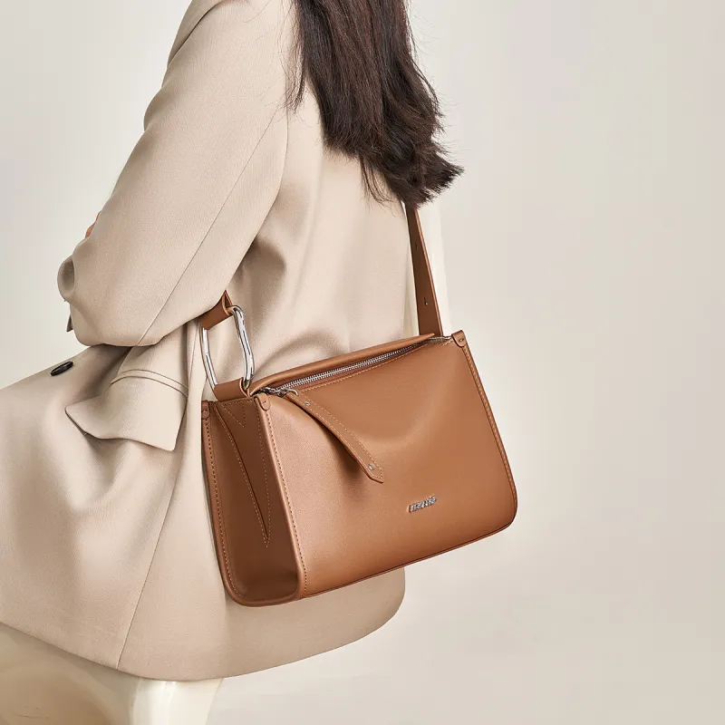 AOKANG Cow Leather Crossbody Bags Medium Size Women's Cream Apricot/Misty Brown/Ecru-3