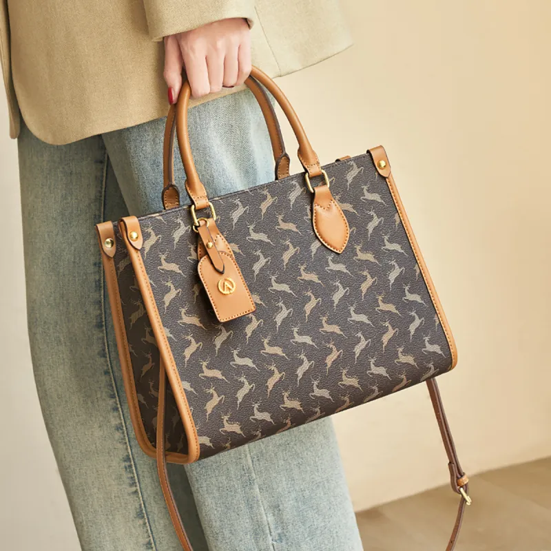 AOKANG PVC Tote Bag, Shopping Bag, Shoulder Bag, Handbag Large Size Women's Cocoa Coffee/Nut Apricot-3
