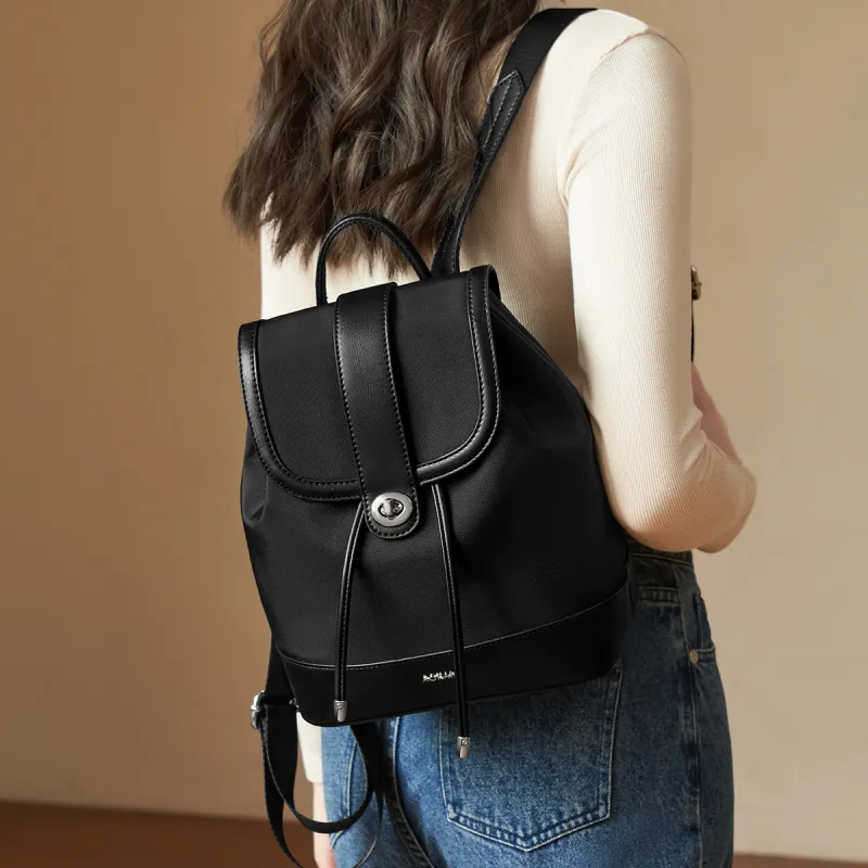 AOKANG Fabric, Synthetic Leather Backpack Commuter Bag Handbag Regular Women's Khaki/Classic Black-5