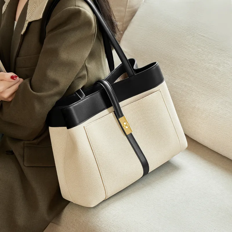 AOKANG Cow Leather Tote Bag, Shopping Bag, Shoulder Bag Large Size Women's Vil Brown/Kama Black-7