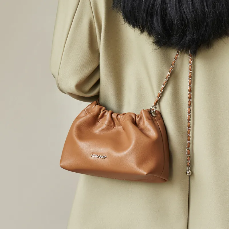 AOKANG Cow Leather Crossbody Shoulder Bag Small Size Women's Cream Apricot/Cookie/Classic Black-7