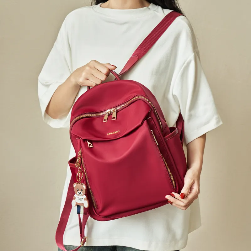 AOKANG Fabric, Synthetic Leather Business Commute Bag Canvas Backpack Regular Women's Black/Red-8