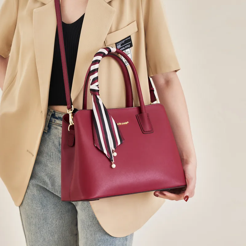 AOKANG Cow Leather Mom Bag, Wedding Bag, Tote Bag, Shopping Bag, Handbag Women's Red/Black/White-4