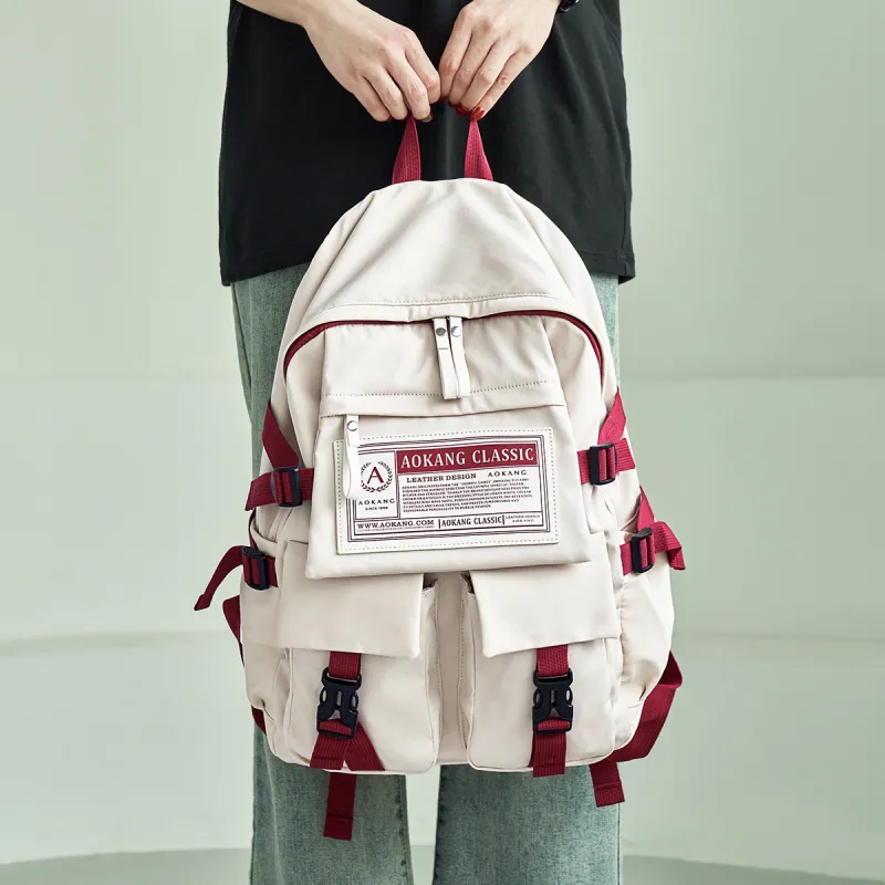 AOKANG Fabric Backpack Laptop Bag Backpack Business Travel Bag Large Size Unisex White/Black-4