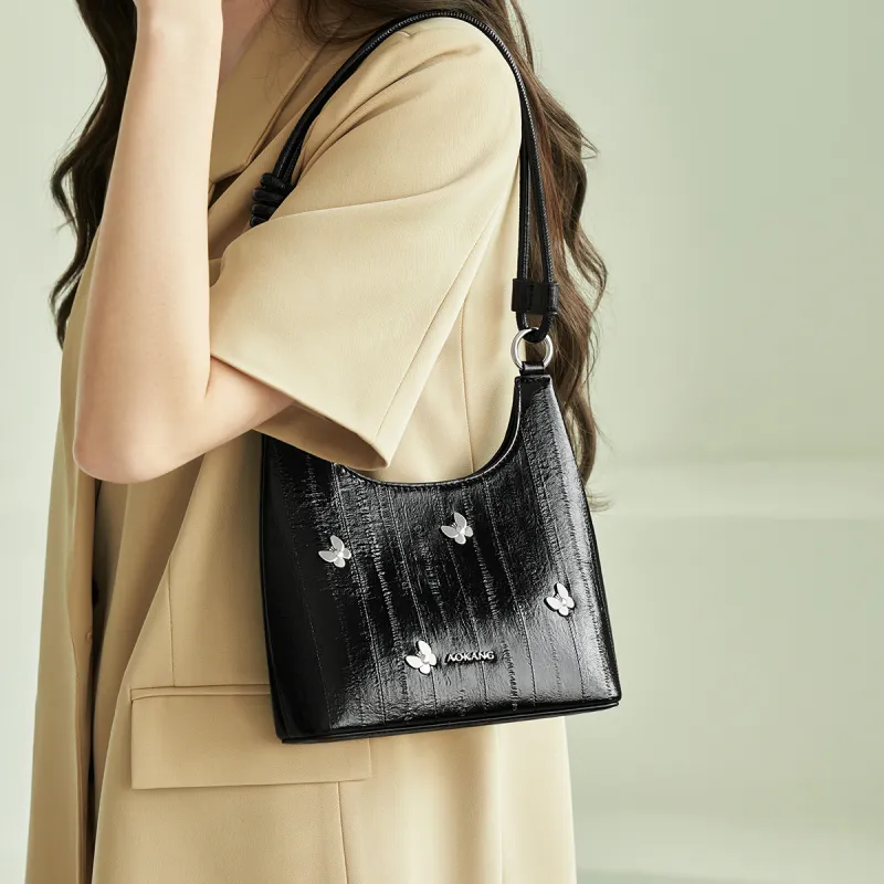 AOKANG Synthetic Leather Shoulder Bag Regular Women's Starlight Silver/Milk White/Midnight Black-11